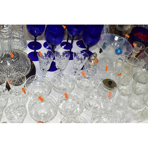 655 - VARIOUS CUT AND COLOLURED GLASSWARES, to include a boxed Sophie Conran for Portmerion decanter, two ... 