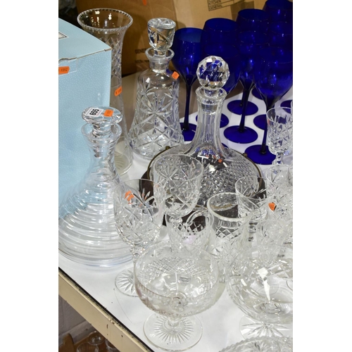 655 - VARIOUS CUT AND COLOLURED GLASSWARES, to include a boxed Sophie Conran for Portmerion decanter, two ... 