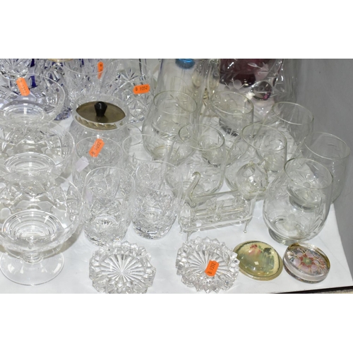 655 - VARIOUS CUT AND COLOLURED GLASSWARES, to include a boxed Sophie Conran for Portmerion decanter, two ... 