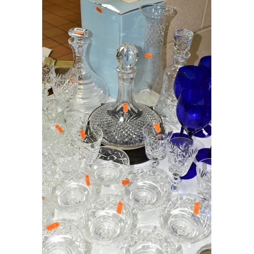 655 - VARIOUS CUT AND COLOLURED GLASSWARES, to include a boxed Sophie Conran for Portmerion decanter, two ... 