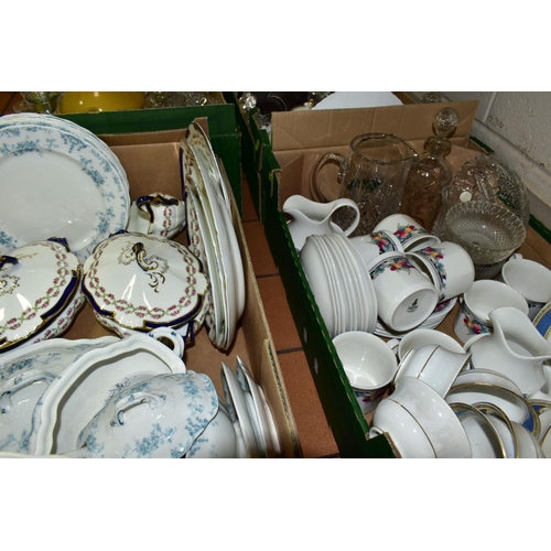 658 - FIVE BOXES AND LOOSE CERAMICS, GLASS, STONEWARE, ETC, to include Hornsea coffee wares, Royal Doulton... 