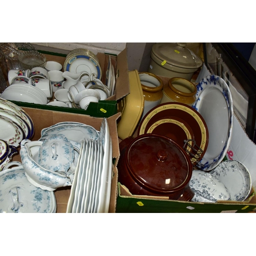 658 - FIVE BOXES AND LOOSE CERAMICS, GLASS, STONEWARE, ETC, to include Hornsea coffee wares, Royal Doulton... 