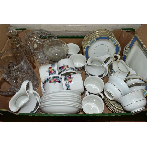 658 - FIVE BOXES AND LOOSE CERAMICS, GLASS, STONEWARE, ETC, to include Hornsea coffee wares, Royal Doulton... 