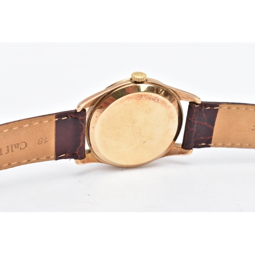 66 - A GENTS 9CT GOLD OMEGA WRISTWATCH, hand wound movement, round champagne dial signed 'Omega', baton m... 