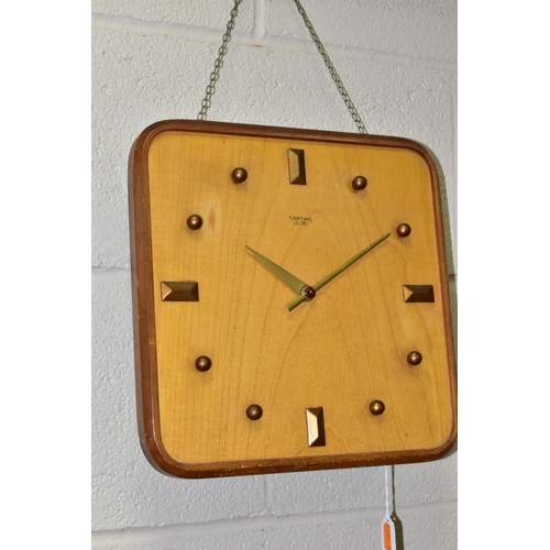 670 - A SMITHS SECTRIC MID CENTURY ELECTRIC WALL CLOCK, beech and mahogany veneer construction, approximat... 