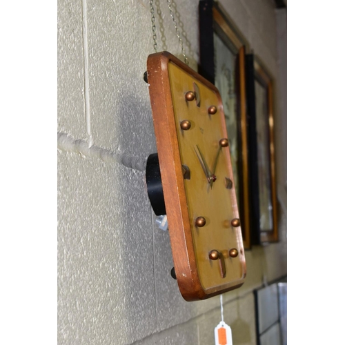 670 - A SMITHS SECTRIC MID CENTURY ELECTRIC WALL CLOCK, beech and mahogany veneer construction, approximat... 