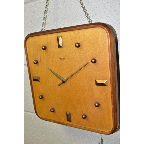 670 - A SMITHS SECTRIC MID CENTURY ELECTRIC WALL CLOCK, beech and mahogany veneer construction, approximat... 