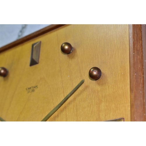 670 - A SMITHS SECTRIC MID CENTURY ELECTRIC WALL CLOCK, beech and mahogany veneer construction, approximat... 