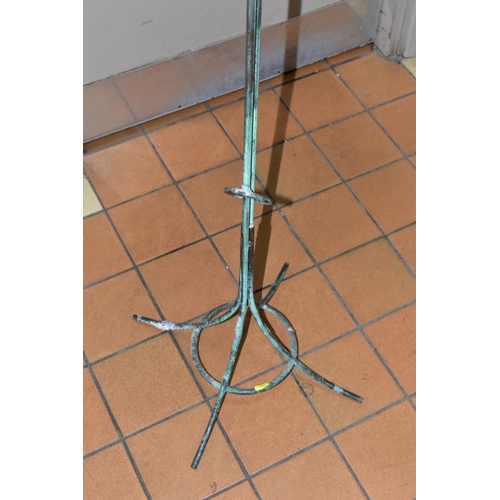 684 - A BOX OF COLLECTABLES AND A MODERN WROUGHT IRON FLOORSTANDING CANDLEHOLDER, height 125cm, the box to... 