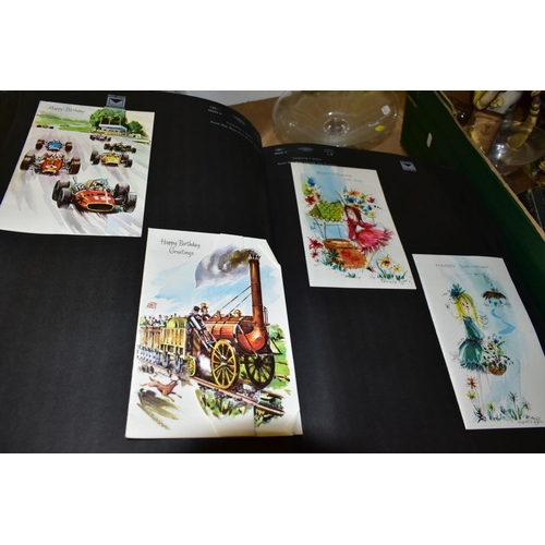 695 - A 1968 SAMPLES ALBUM FOR SHARPE'S CLASSIC EVERYDAY CARDS, two 1930's frameless mirrors and a box of ... 