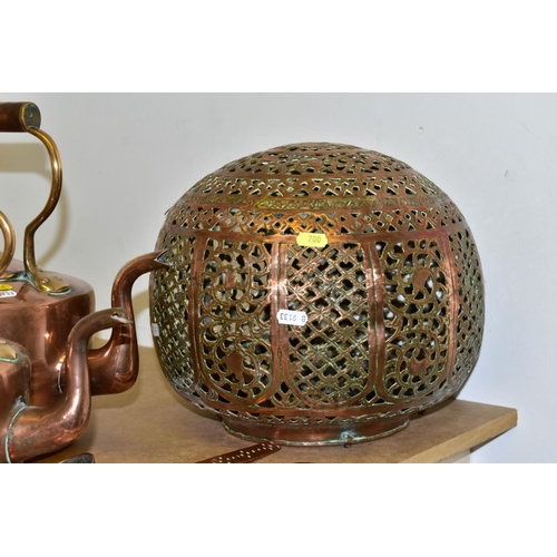 700 - A QUANTITY OF 19TH AND 20TH CENTURY COPPER AND IRON ITEMS, including two Victorian copper kettles, a... 