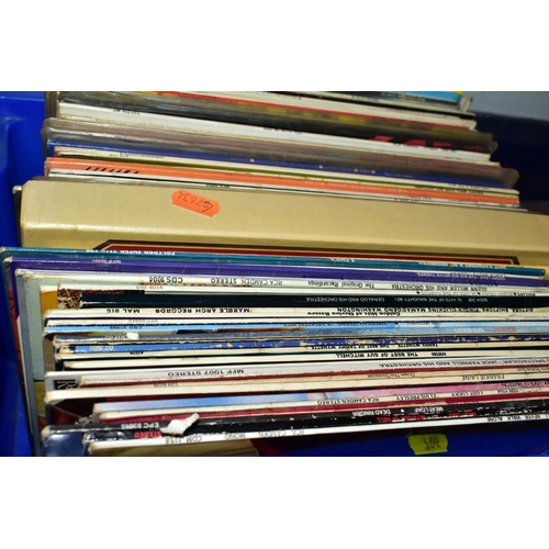 706 - THREE BOXES OF RECORDS, CDs AND DVDS AND A PORTADYNE RECORD PLAYER, (not tested) the Cds to include ... 