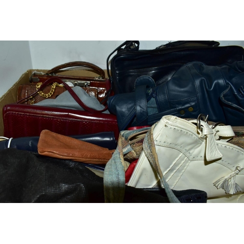 712 - A BOXED C.A DUNN & CO BLACK SILK TOP HAT, SUITCASES AND BOXES OF CLOTHING AND FURS, ETC, including s... 