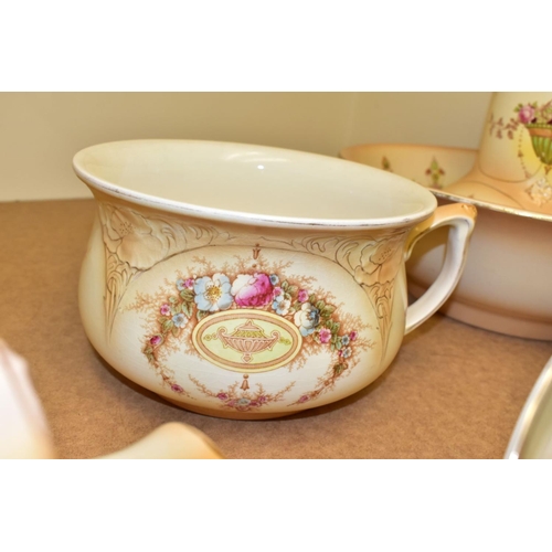 718 - A COLLECTION OF CROWN DEVON FIELDINGS BLUSH IVORY WARES, to include a wash basin and jug, cheese dis... 