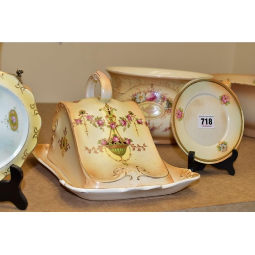 718 - A COLLECTION OF CROWN DEVON FIELDINGS BLUSH IVORY WARES, to include a wash basin and jug, cheese dis... 