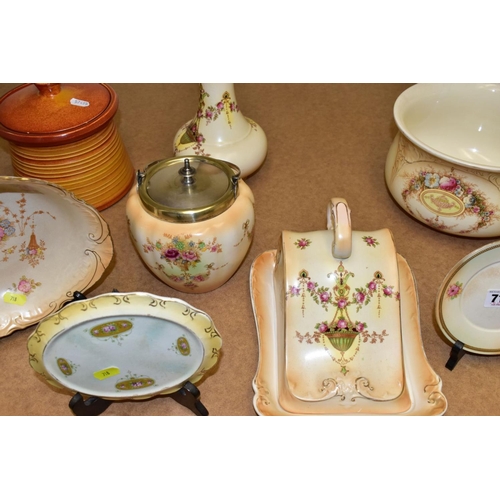 718 - A COLLECTION OF CROWN DEVON FIELDINGS BLUSH IVORY WARES, to include a wash basin and jug, cheese dis... 