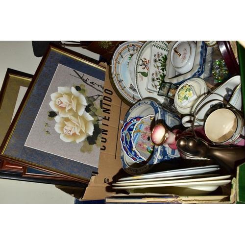 729 - CERAMICS AND PICTURES, ETC, to include two Portmeirion Botanic Garden shallow dishes, largest approx... 