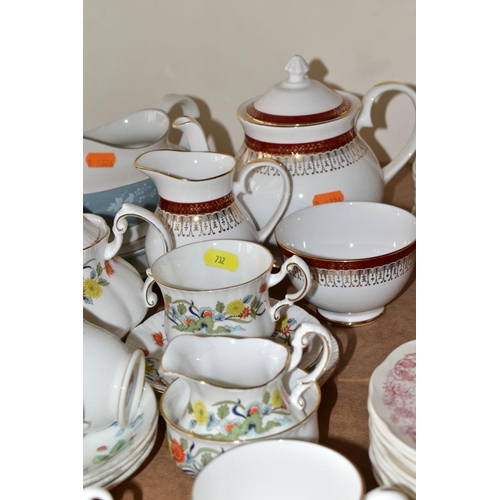 732 - A QUANTITY OF MIXED TEA WARES, to include Royal Doulton 'Reflection' TC1008 part dinner service, two... 