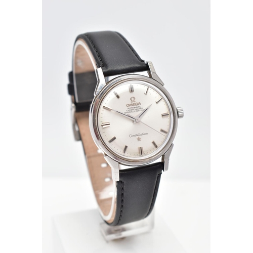 74 - A GENT'S AUTOMATIC OMEGA CONSTELLATION WRISTWATCH, round silver dial signed 'Omega automatic chronom... 