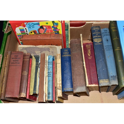 748 - FOUR BOXES AND LOOSE BOOKS, MISCELLANEOUS ETC, to include a Greek set of balance scales, an oil on b... 