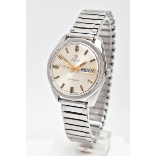 75 - A GENT'S AUTOMATIC OMEGA SEAMASTER WRISTWATCH, round silver dial signed 'Omega Automatic, Sea Master... 