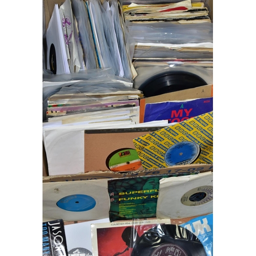 753 - TWO BOXES OF 7 INCH SINGLES, approximately two hundred and thirty, mostly from 1980's and 90's, some... 