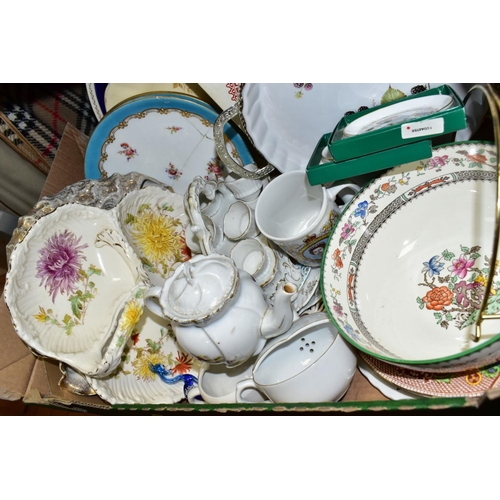 756 - FOUR BOXES OF TEAWARES, VASES, ORNAMENTS, ETC, to include Spode 'Cutie-Kitten' cup and saucer and tr... 