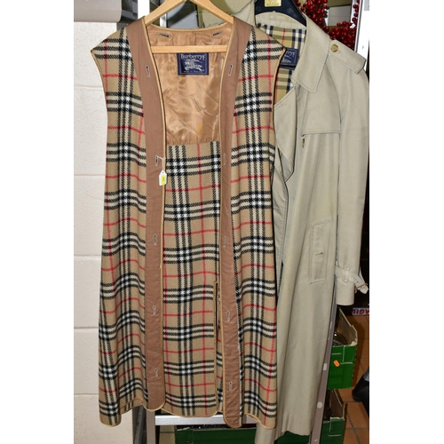 758 - A LADIES BURBERRY TRENCH COAT, with detachable wool lining, approximate size 16/18 (staining to fron... 