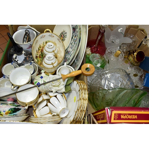 764 - FIVE BOXES AND LOOSE CERAMICS AND GLASSWARE, including a Foley China part tea set, some pieces a.f, ... 