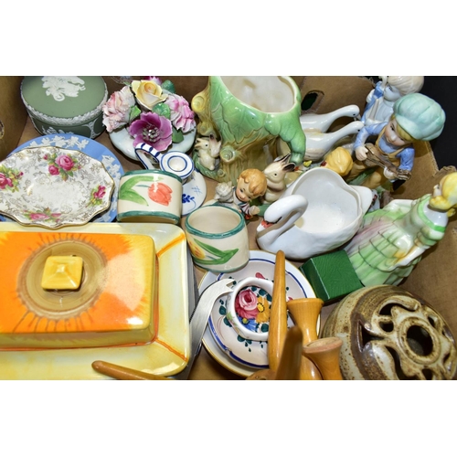 764 - FIVE BOXES AND LOOSE CERAMICS AND GLASSWARE, including a Foley China part tea set, some pieces a.f, ... 