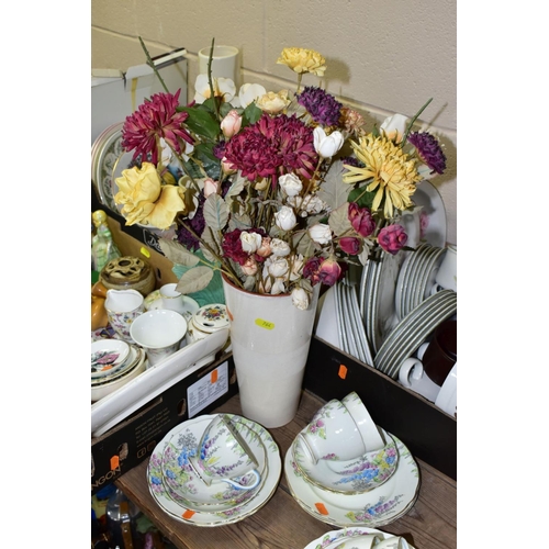 764 - FIVE BOXES AND LOOSE CERAMICS AND GLASSWARE, including a Foley China part tea set, some pieces a.f, ... 