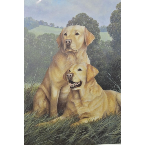 772 - NIGEL HEMMING (BRITISH 1957) 'YELLOW LABRADORS' a limited edition print of dogs in a landscape setti... 