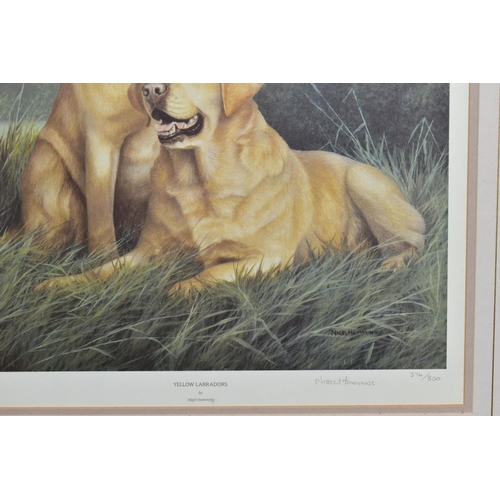 772 - NIGEL HEMMING (BRITISH 1957) 'YELLOW LABRADORS' a limited edition print of dogs in a landscape setti... 