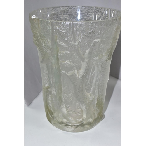 776 - A JOSEF INWALD BAROLAC FOREST TREES, RELIEF MOULDED FROSTED GLASS VASE, height 25.5cm (Condition:- g... 