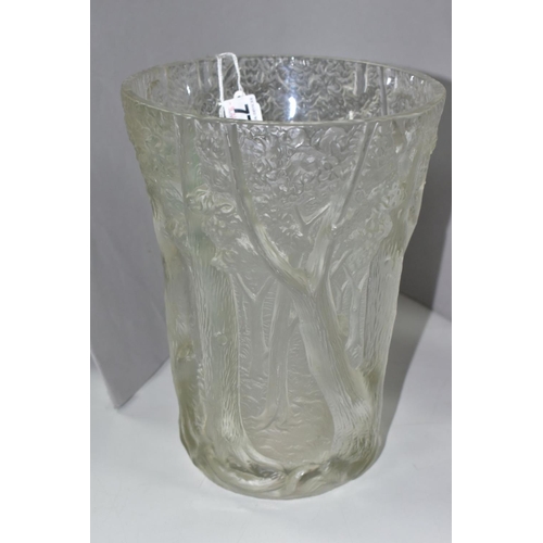 776 - A JOSEF INWALD BAROLAC FOREST TREES, RELIEF MOULDED FROSTED GLASS VASE, height 25.5cm (Condition:- g... 