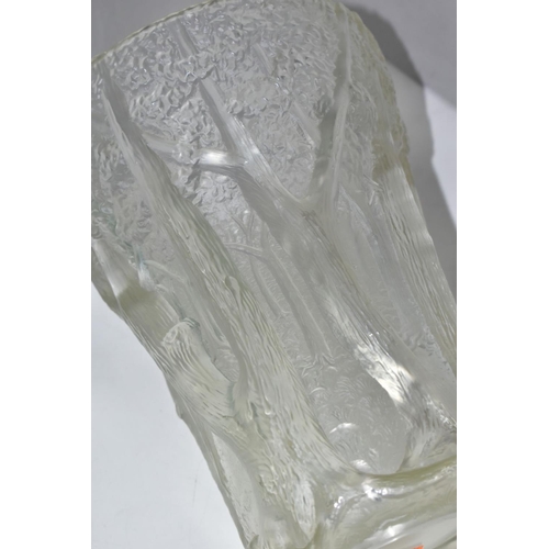 776 - A JOSEF INWALD BAROLAC FOREST TREES, RELIEF MOULDED FROSTED GLASS VASE, height 25.5cm (Condition:- g... 