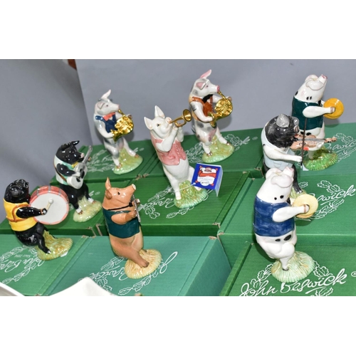 779 - A SET OF TWELVE BESWICK PIG PROMENADE FIGURES, comprising John The Conductor PP1, Matthew The Trumpe... 