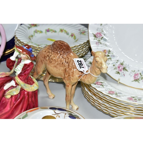 782 - A BESWICK CAMEL MODEL No 1044 TOGETHER WITH THREE ROYAL DOULTON LADIES, comprising 'Autumn Breezes' ... 