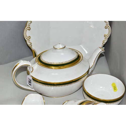 783 - SPODE 'KNIGHTSBRIDGE LEATHER GREEN' Y8451 PART TEASET, comprising teapot, square cake/sandwich plate... 