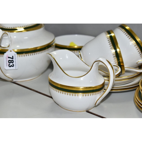 783 - SPODE 'KNIGHTSBRIDGE LEATHER GREEN' Y8451 PART TEASET, comprising teapot, square cake/sandwich plate... 