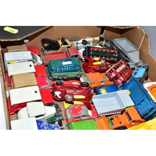 784 - A QUANTITY OF UNBOXED AND ASSORTED PLAYWORN DIECAST VEHICLES, to include Matchbox, Husky, Corgi Juni... 