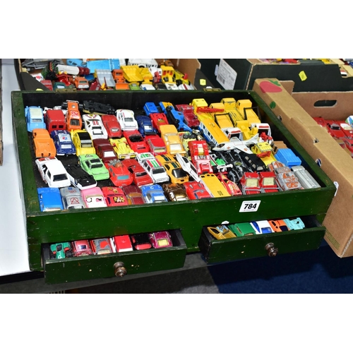 784 - A QUANTITY OF UNBOXED AND ASSORTED PLAYWORN DIECAST VEHICLES, to include Matchbox, Husky, Corgi Juni... 