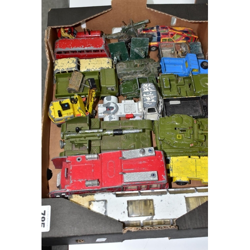 785 - A QUANTITY OF UNBOXED AND ASSORTED PLAYWORN DIECAST VEHICLES, Dinky, Corgi, Matchbox, Britains Lone ... 