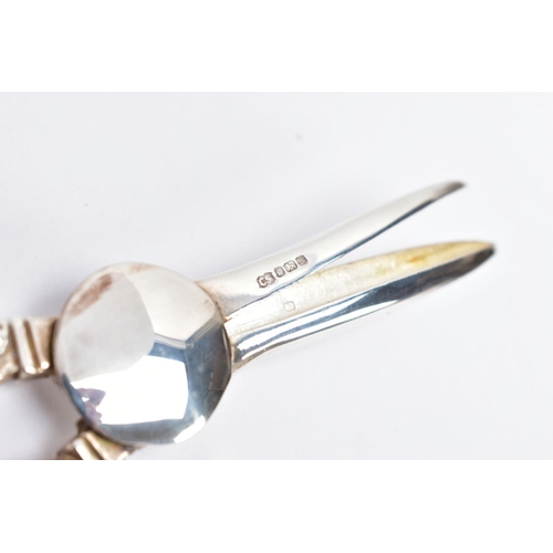 79 - A PAIR OF MODERN SILVER GRAPE SCISSORS, decorative grape vine and fox detailed handles, hallmarked '... 