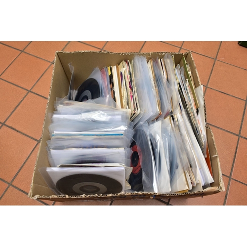 753 - TWO BOXES OF 7 INCH SINGLES, approximately two hundred and thirty, mostly from 1980's and 90's, some... 