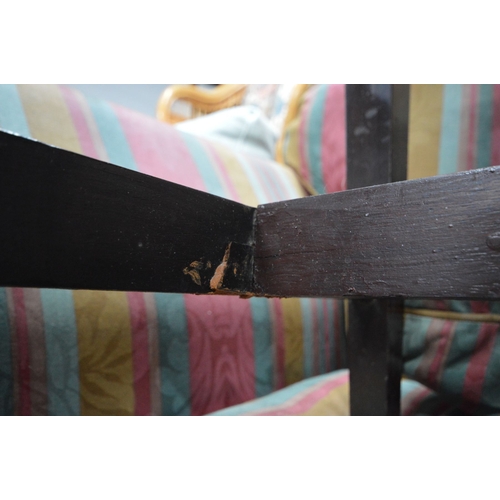 1320 - A 19TH CENTURY CHIPPENDALE STYLE MAHOGANY WINDOW SEAT, length 107cm (crack to stretchers)