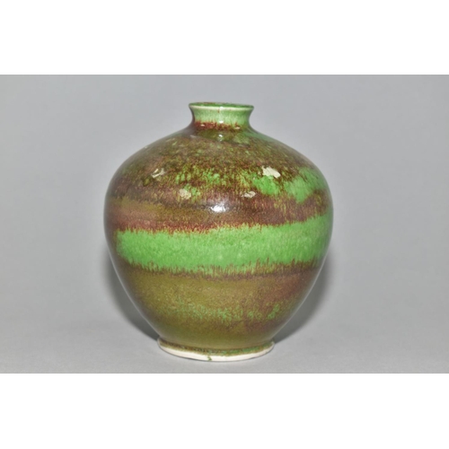 10 - A COBRIDGE STONEWARE HIGH FIRED OVOID VASE, mottled brown/green ground with lighter green bands, imp... 