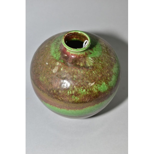 10 - A COBRIDGE STONEWARE HIGH FIRED OVOID VASE, mottled brown/green ground with lighter green bands, imp... 