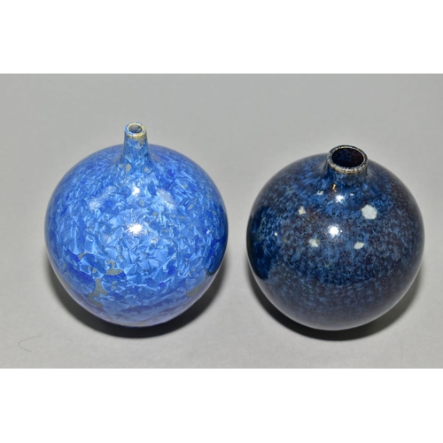 100 - SIMON RICH (BRITISH 1949), two blue crystalline glaze vases, both globular in shape, height approxim... 