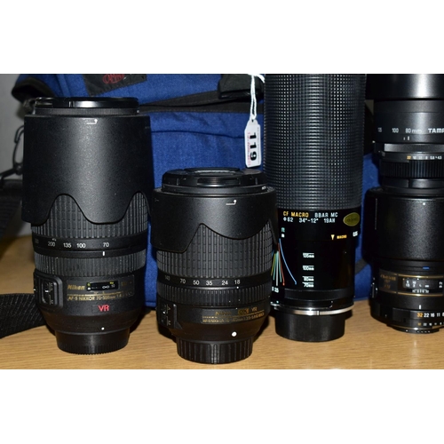 119 - A NIKON AF-S ED DX VR 18-140mm f3.5 lens, a Nikon AF-S G ED 70-300mm f4.5 lens, a Tamron Sp 70-210mm... 